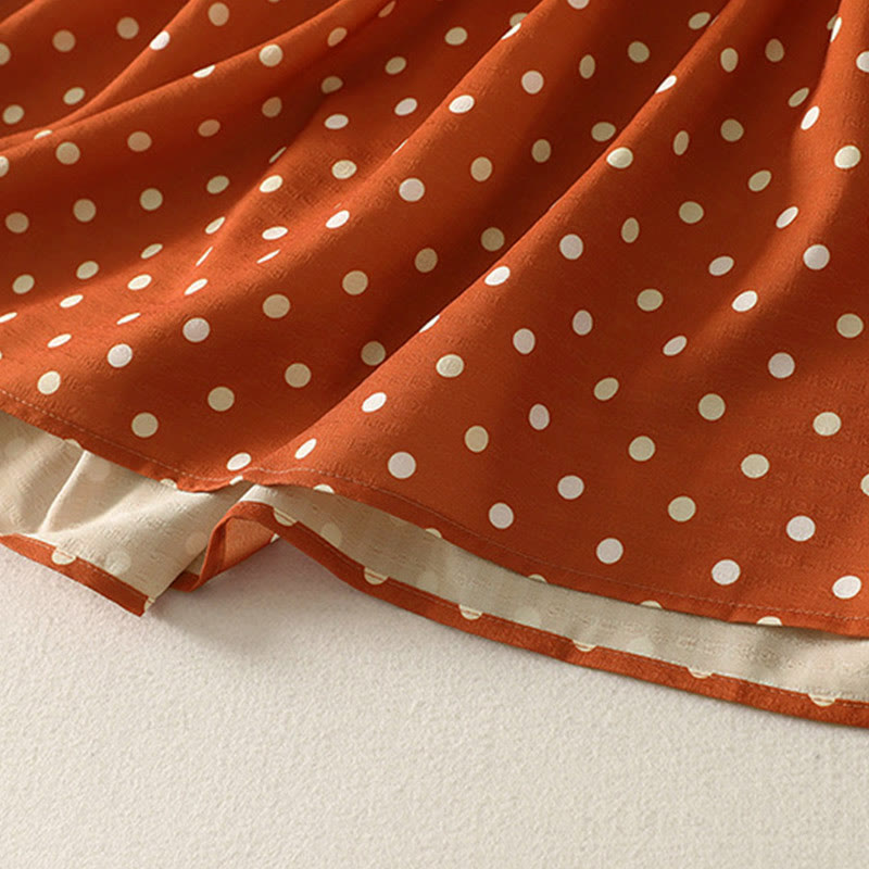 Buddha Stones Fall Polka Dot Design Crew Neck Long Sleeve Cotton Women's Midi Dress - image 6