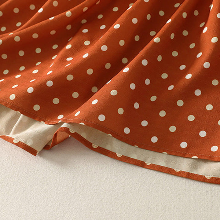 Buddha Stones Fall Polka Dot Design Crew Neck Long Sleeve Cotton Women's Midi Dress - image 6