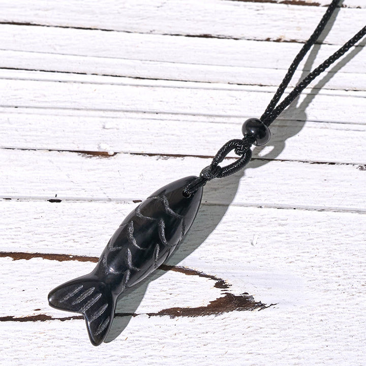 Buddha Stones Carving Koi Fish Pink Crystal Indian Agate Amethyst Warmth Prosperity Necklace Pendant - Black Obsidian(Pendant Size: 15*40mm) - image 63