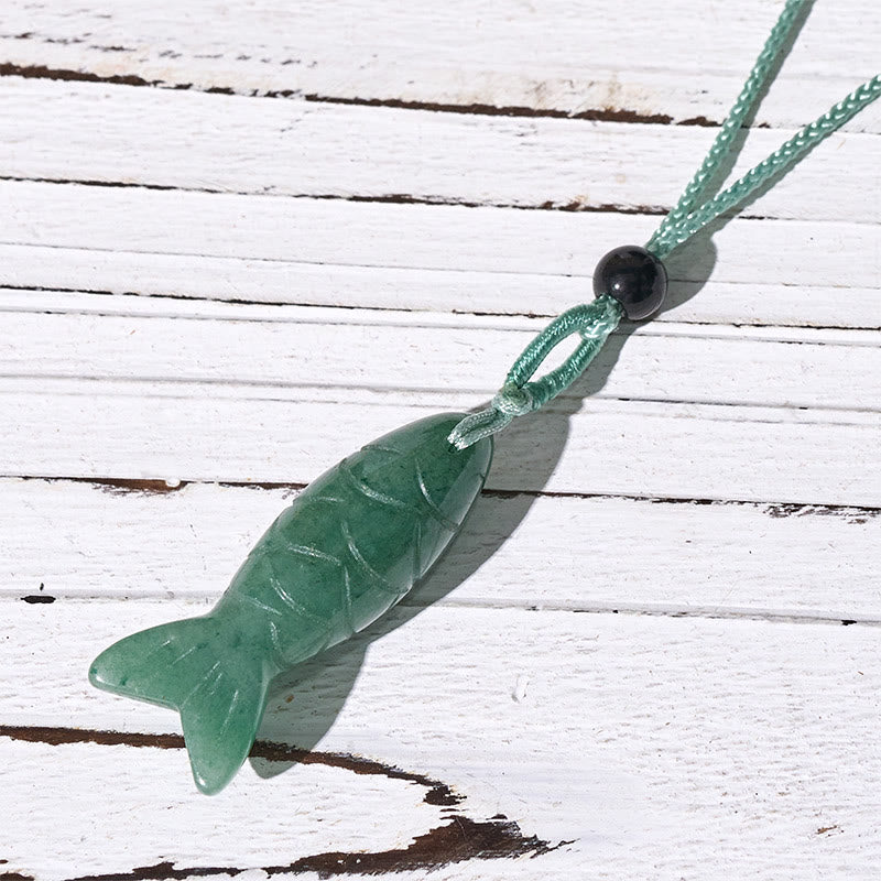 Buddha Stones Carving Koi Fish Pink Crystal Indian Agate Amethyst Warmth Prosperity Necklace Pendant - Green Aventurine(Pendant Size: 15*40mm) - image 43