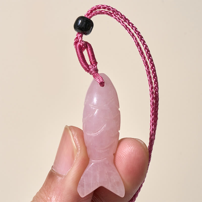 Buddha Stones Carving Koi Fish Pink Crystal Indian Agate Amethyst Warmth Prosperity Necklace Pendant - image 3
