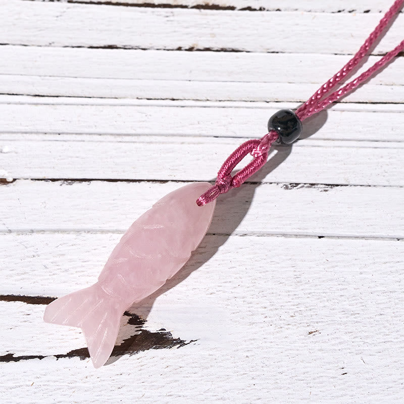 Buddha Stones Carving Koi Fish Pink Crystal Indian Agate Amethyst Warmth Prosperity Necklace Pendant - Pink Crystal(Pendant Size: 15*40mm) - image 1
