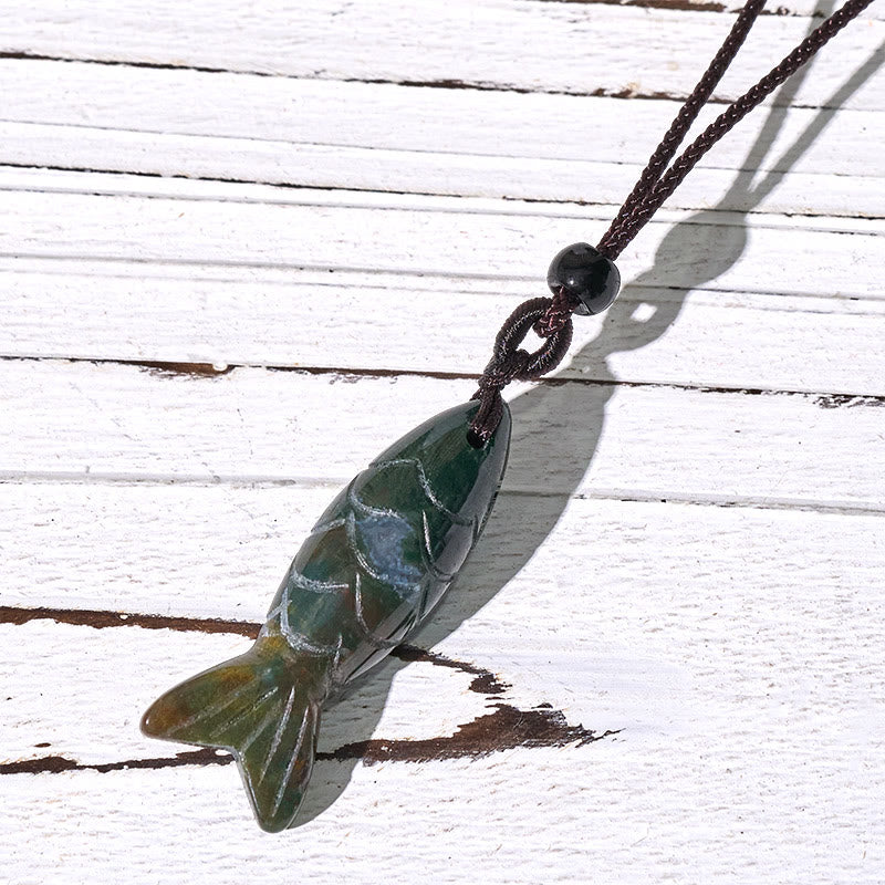 Buddha Stones Carving Koi Fish Pink Crystal Indian Agate Amethyst Warmth Prosperity Necklace Pendant - Indian Agate(Pendant Size: 15*40mm) - image 7
