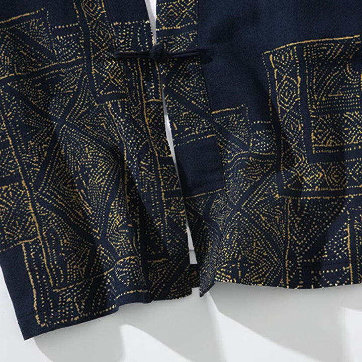 Buddha Stones Geometry Floral Stripes Butterfly Ink Open Front Half Sleeve Jacket Men's Kimono - image 6