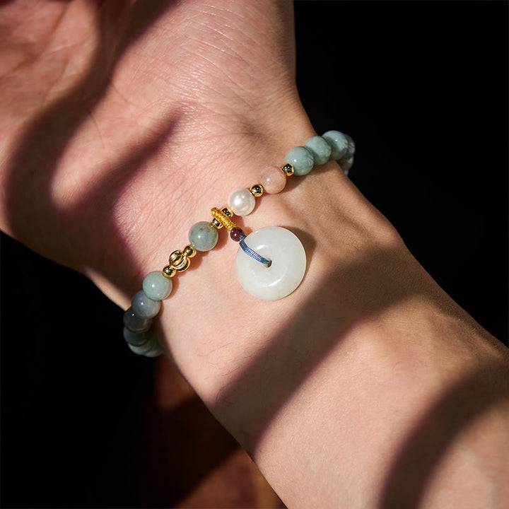 Buddha Stones Peace Buckle Jade Round Beaded Luck Auspicious Bracelet - image 5