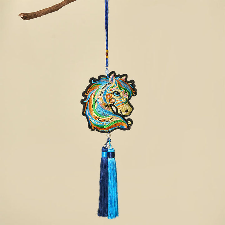 Buddha Stones Year Of The Horse Embroiderd Horse Head Bell Charm Tassel Success Hanging Decoration - image 5