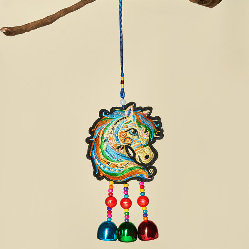 Buddha Stones Year Of The Horse Embroiderd Horse Head Bell Charm Tassel Success Hanging Decoration - image 1