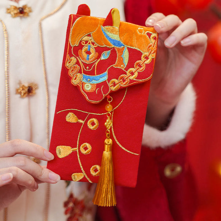 Buddha Stones Embroidery Year Of The Horse 2026 New Year Tassel Chinese Red Envelope - Horse Tassel(22*10.7cm) - image 0