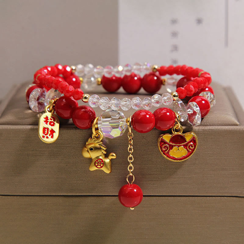 Buddha Stones Year Of The Horse Ingot Prosperity Bracelet - Attracting Wealth Ingot Horse(Wrist Circumference: 14-15 cm) - image 4