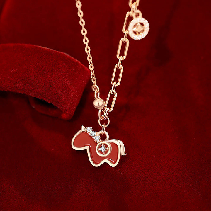 Buddha Stones Year Of The Horse Red Agate 925 Sterling Silver Confidence Necklace Pendants - Red Agate 925 Sterling Silver Horse - image 0