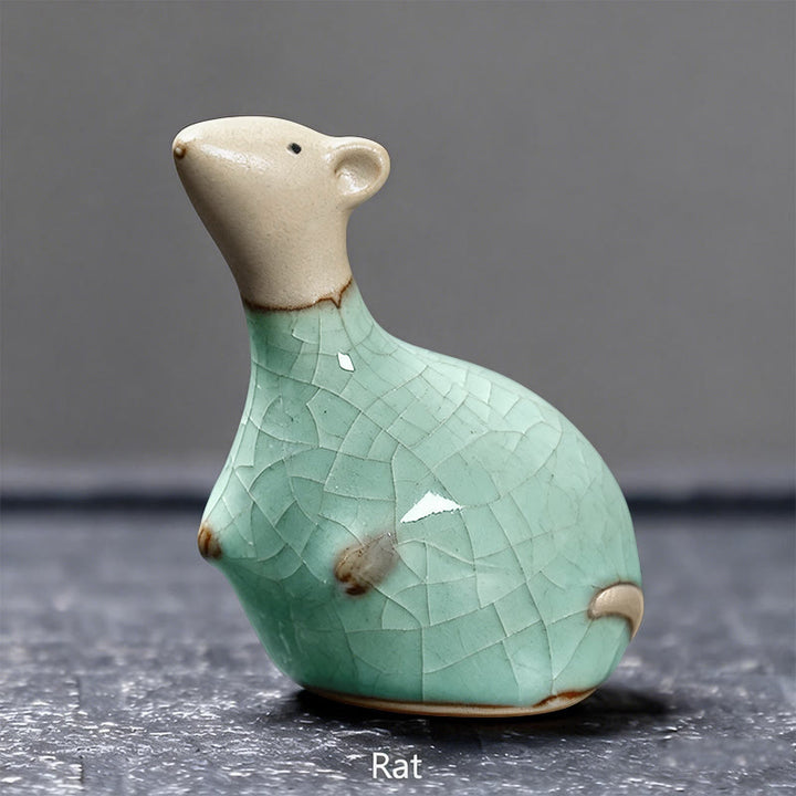 Buddha Stones Chinese Zodiac Ceramic Tea Pet Home Decoration - Khaki Rat 6.5*6.7cm - image 2