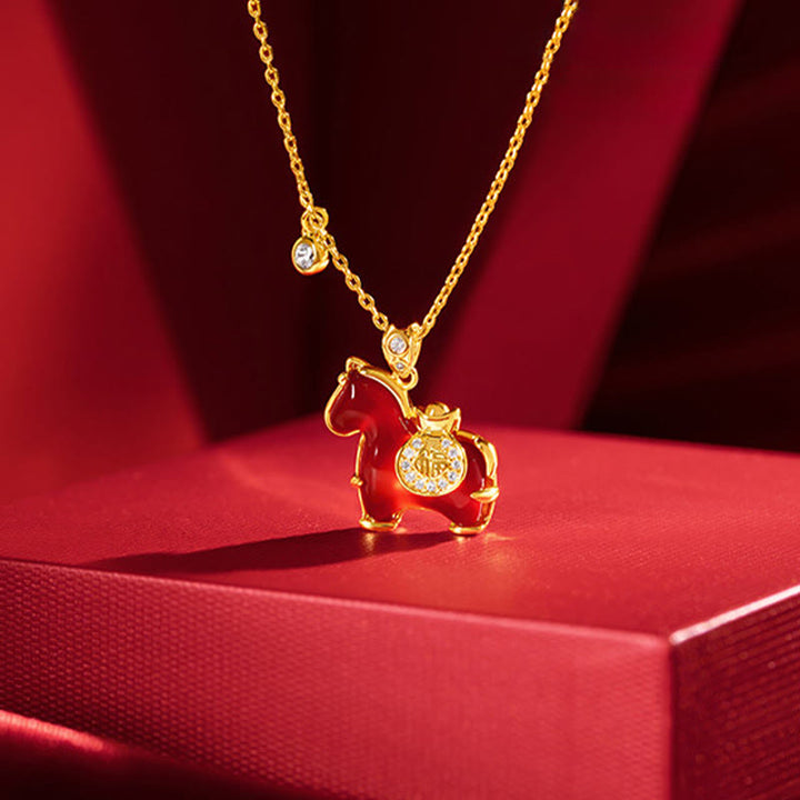 Buddha Stones Year Of The Horse Red Agate Confidence Necklace Pendants - image 1