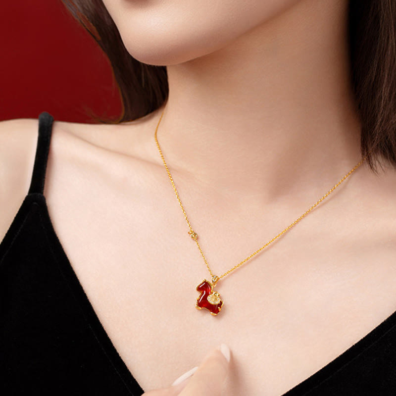 Buddha Stones Year Of The Horse Red Agate Fu Character Confidence Necklace Pendants - image 4