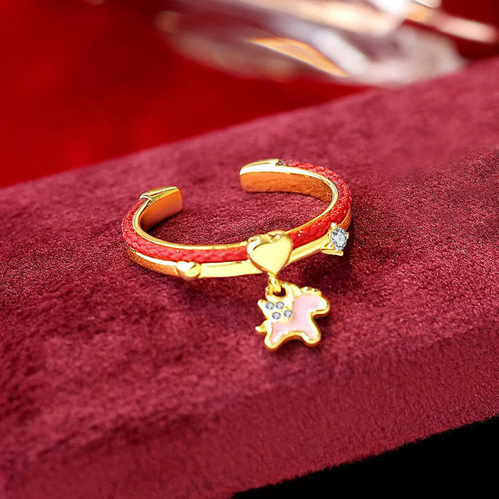 Buddha Stones Red Agate 925 Sterling Silver Confidence Open Ring - Red Agate 925 Silver Golden Unicorn(Adjustable) - image 1