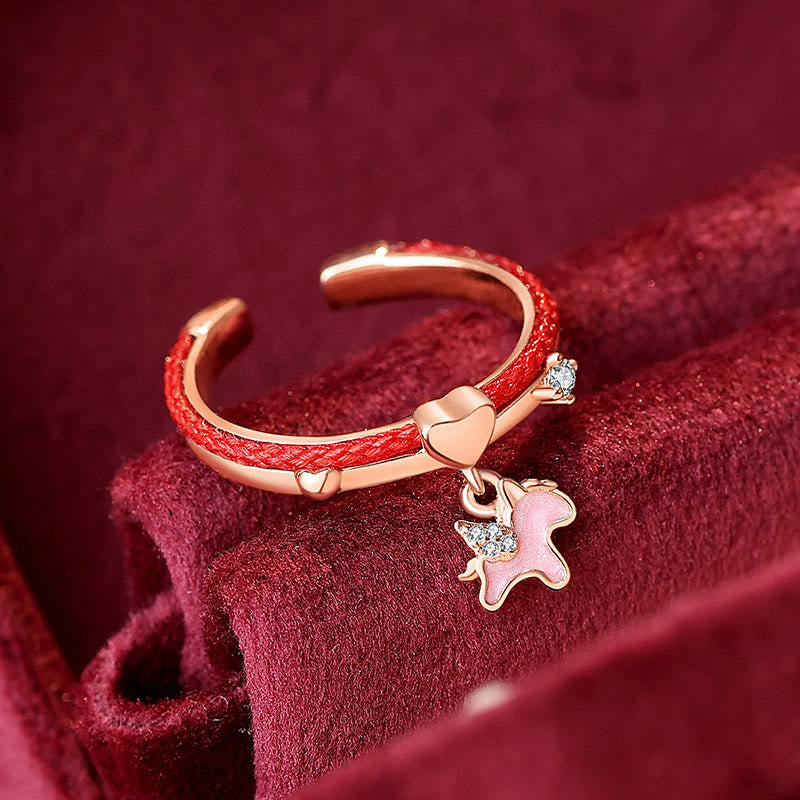Buddha Stones Red Agate 925 Sterling Silver Confidence Open Ring - Red Agate 925 Silver Pink Unicorn(Adjustable) - image 0