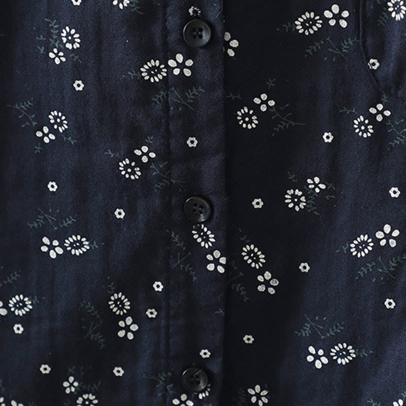 Buddha Stones Fall Small Floral Pattern Buttons Down Design Long Sleeve Women's Cotton Shirt - image 8