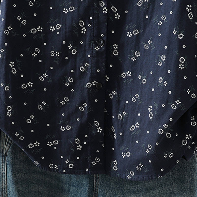 Buddha Stones Fall Small Floral Pattern Buttons Down Design Long Sleeve Women's Cotton Shirt - image 9