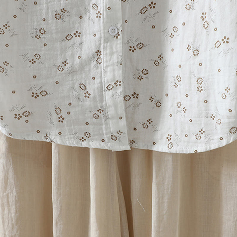 Buddha Stones Fall Small Floral Pattern Buttons Down Design Long Sleeve Women's Cotton Shirt - image 16