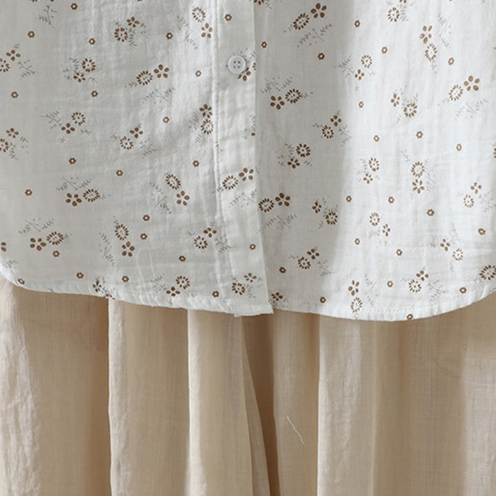 Buddha Stones Fall Small Floral Pattern Buttons Down Design Long Sleeve Women's Cotton Shirt - image 16