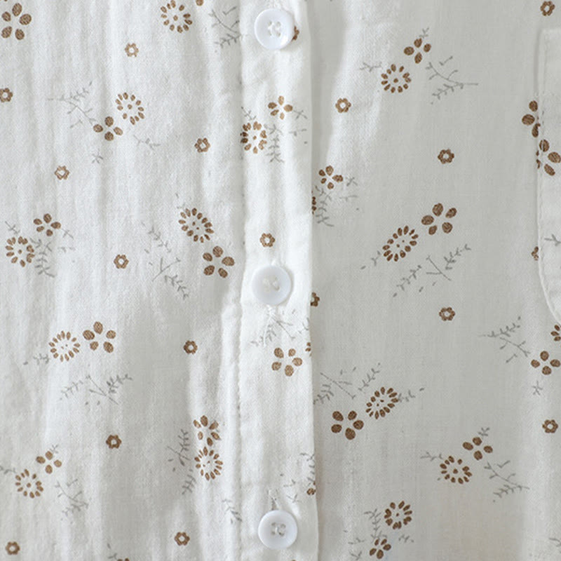 Buddha Stones Fall Small Floral Pattern Buttons Down Design Long Sleeve Women's Cotton Shirt - image 14