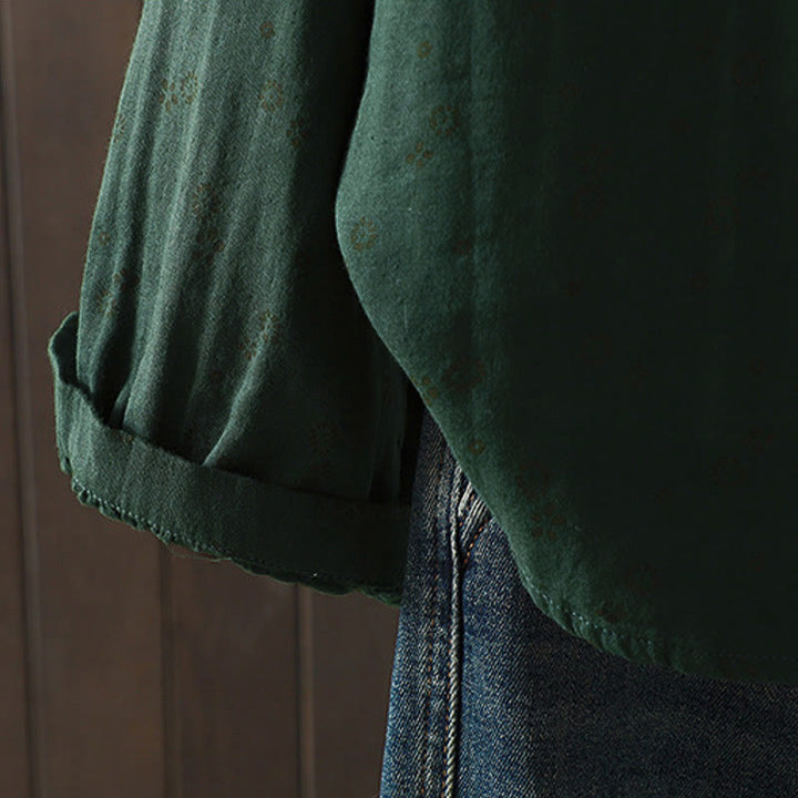 Buddha Stones Fall Small Floral Pattern Buttons Down Design Long Sleeve Women's Cotton Shirt - image 22