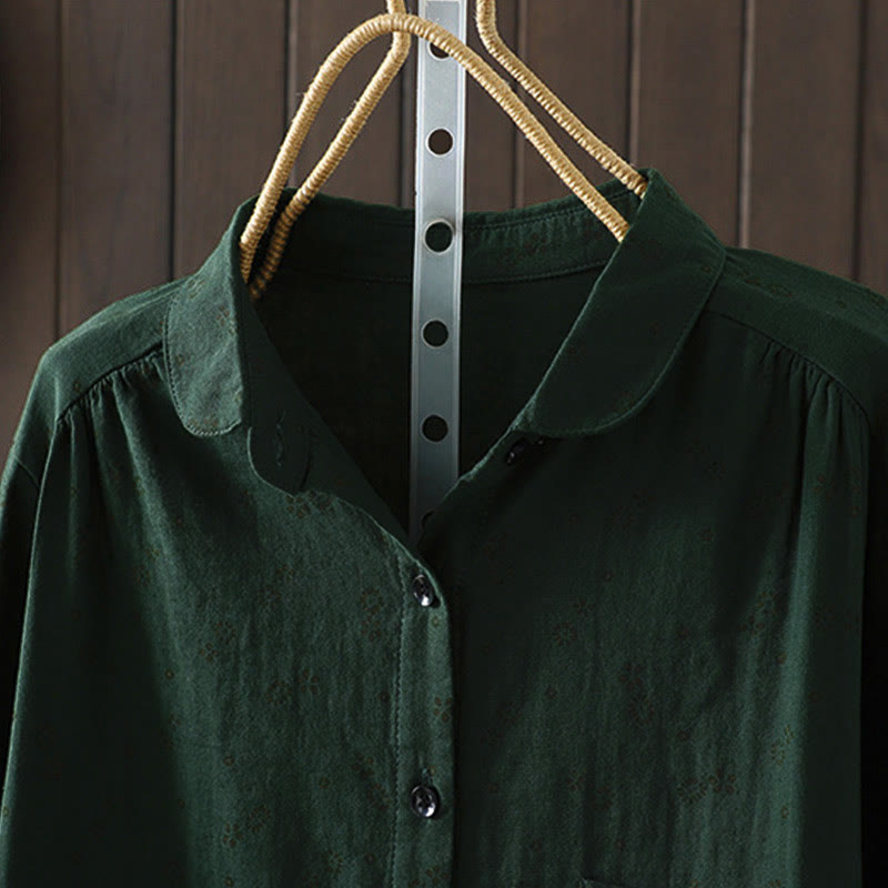 Buddha Stones Fall Small Floral Pattern Buttons Down Design Long Sleeve Women's Cotton Shirt - image 18