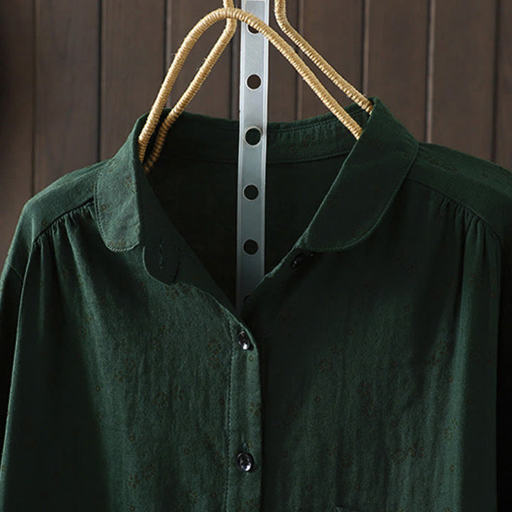 Buddha Stones Fall Small Floral Pattern Buttons Down Design Long Sleeve Women's Cotton Shirt - image 18