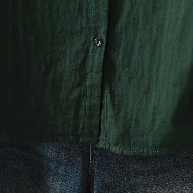 Buddha Stones Fall Small Floral Pattern Buttons Down Design Long Sleeve Women's Cotton Shirt - image 21