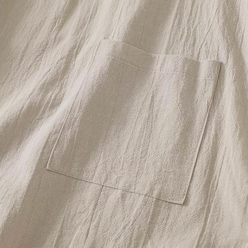 Buddha Stones Fall Plain Crew Neck Back Three Buttons Design Women's Cotton Long Sleeve Shirt - image 4