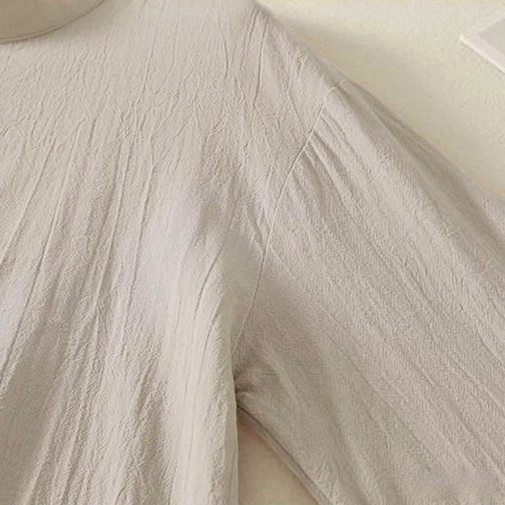 Buddha Stones Fall Plain Crew Neck Back Three Buttons Design Women's Cotton Long Sleeve Shirt - image 5