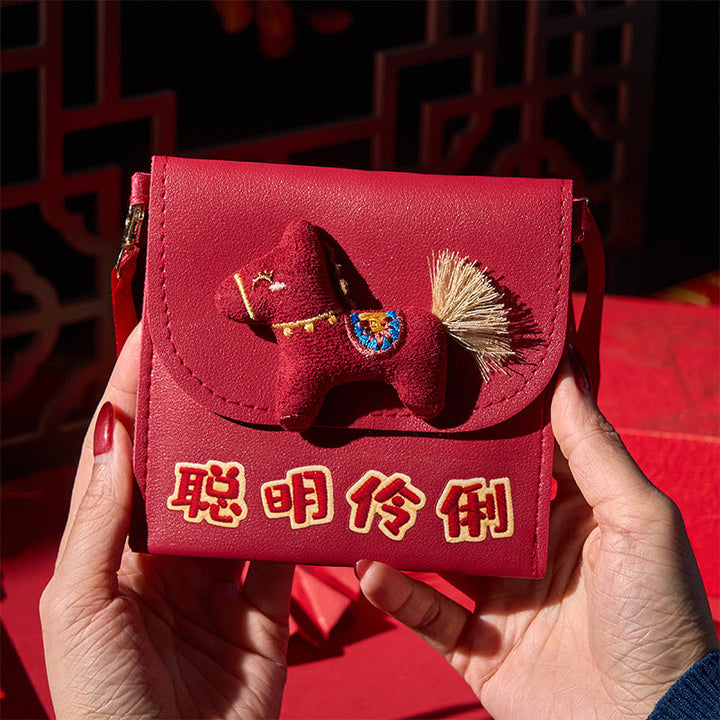 Buddha Stones Year Of The Horse 2026 New Year Intelligent Clever Crossbody Red Envelope Bag - Small Size Horizontal (11.6*12.2cm) - image 0