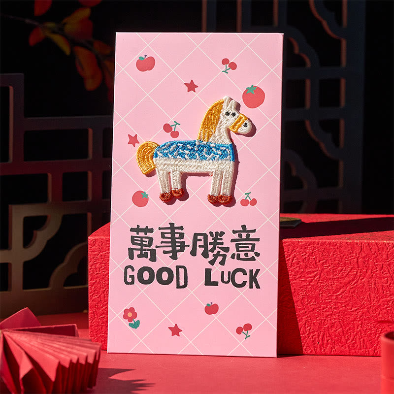 Buddha Stones Year Of The Horse 2026 New Year Embroidery Blessings Luck 6pcs Chinese Red Envelope - image 9