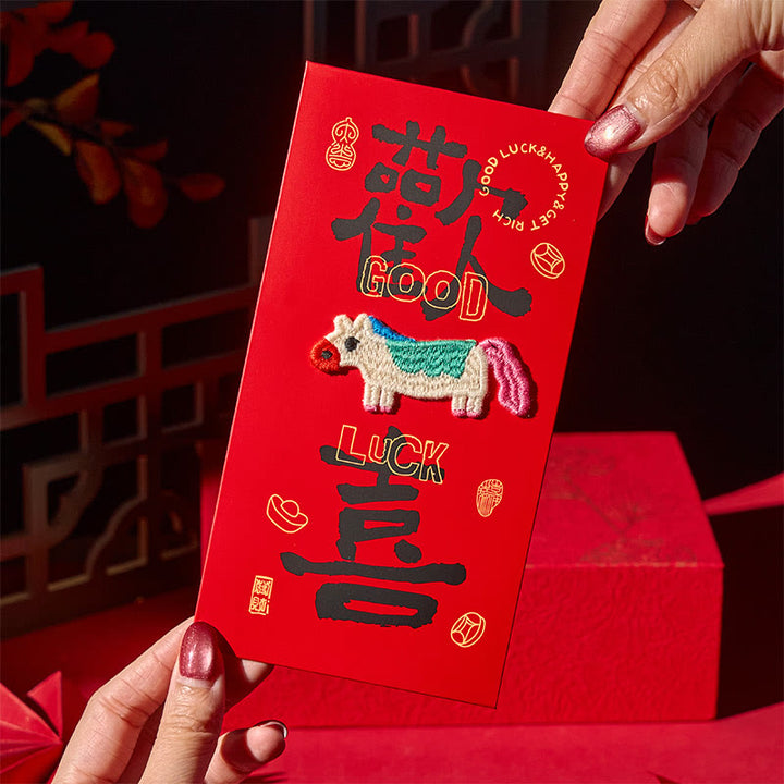 Buddha Stones Year Of The Horse 2026 New Year Embroidery Blessings Luck 6pcs Chinese Red Envelope - image 4