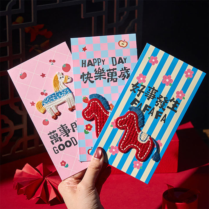 Buddha Stones Year Of The Horse 2026 New Year Embroidery Blessings Luck 6pcs Chinese Red Envelope - image 2