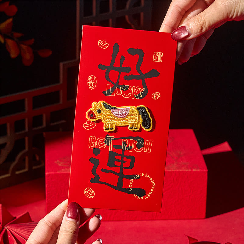Buddha Stones Year Of The Horse 2026 New Year Embroidery Blessings Luck 6pcs Chinese Red Envelope - image 13