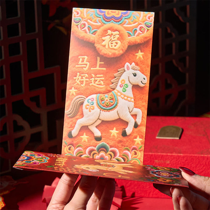 Buddha Stones Year Of The Horse 2026 New Year Good Luck 6pcs Embroidery Chinese Red Envelope - image 5