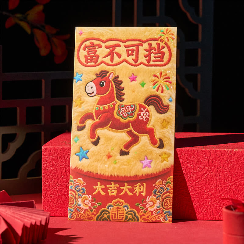 Buddha Stones Year Of The Horse 2026 New Year Good Luck 6pcs Embroidery Chinese Red Envelope - image 4