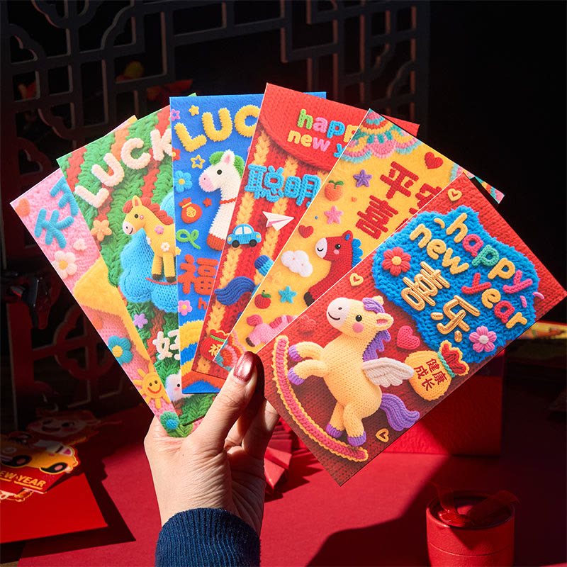 Buddha Stones Year Of The Horse 2026 New Year Lucky 6pcs Embroidery Chinese Red Envelope - image 1