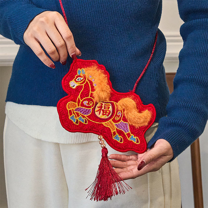 Buddha Stones Year Of The Horse 2026 New Year Fu Character Tassel Embroidery Chinese Red Envelope - Horse Tassel Red Envelope(10.5*18.5cm) - image 0