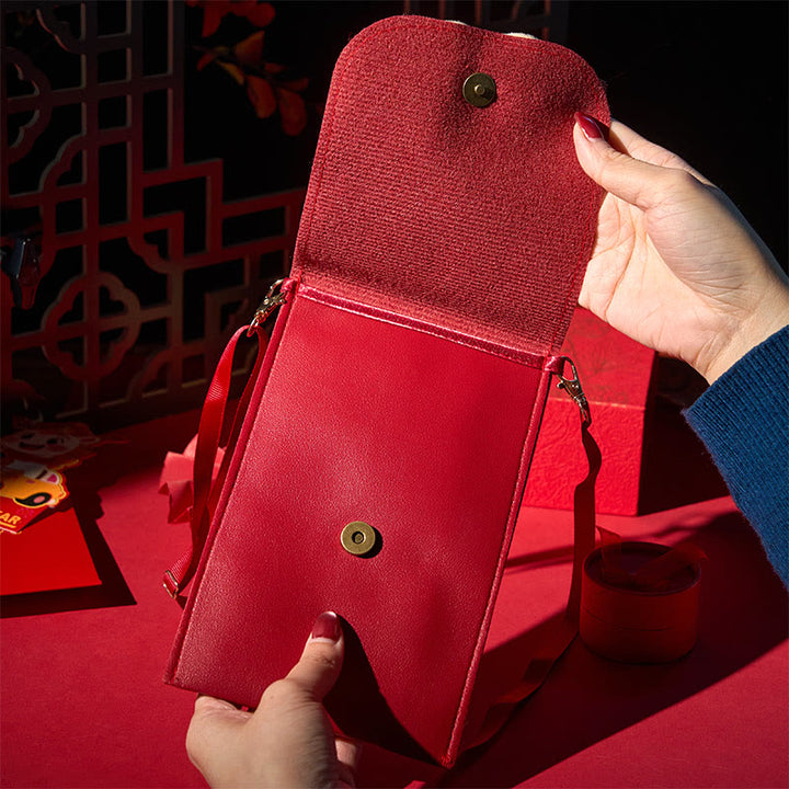 Buddha Stones Year Of The Horse 2026 New Year Fu Character Peace Joy Crossbody Red Envelope Bag - image 3
