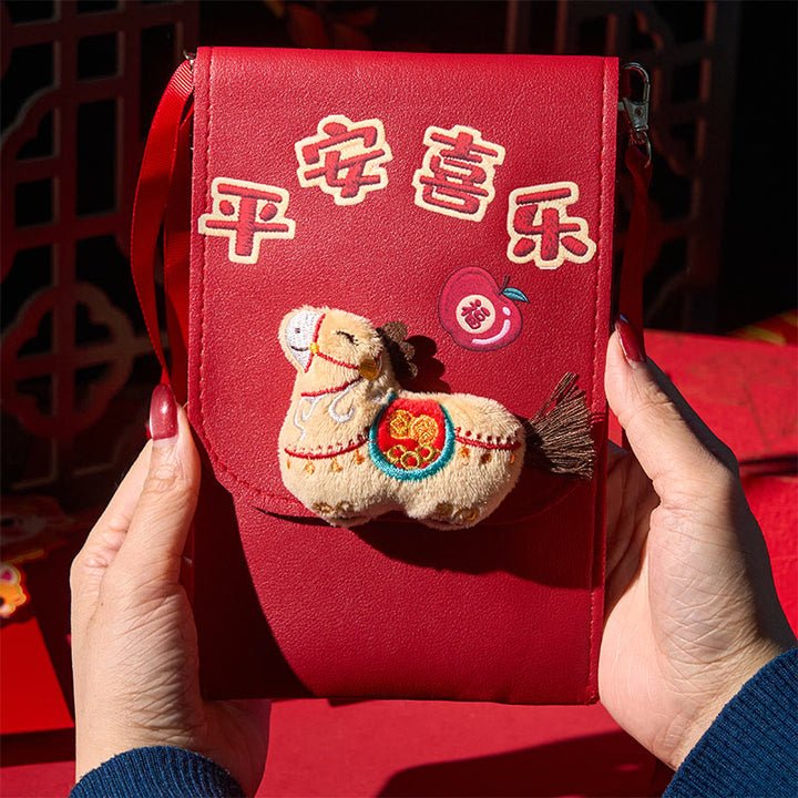 Buddha Stones Year Of The Horse 2026 New Year Fu Character Peace Joy Crossbody Red Envelope Bag - image 4