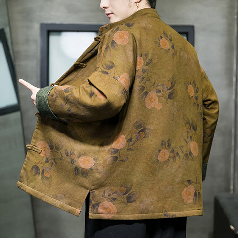 Buddha Stones Leaves Flower Frog-button Tang Suit Cotton Men's Jacket Shirt  - image 17