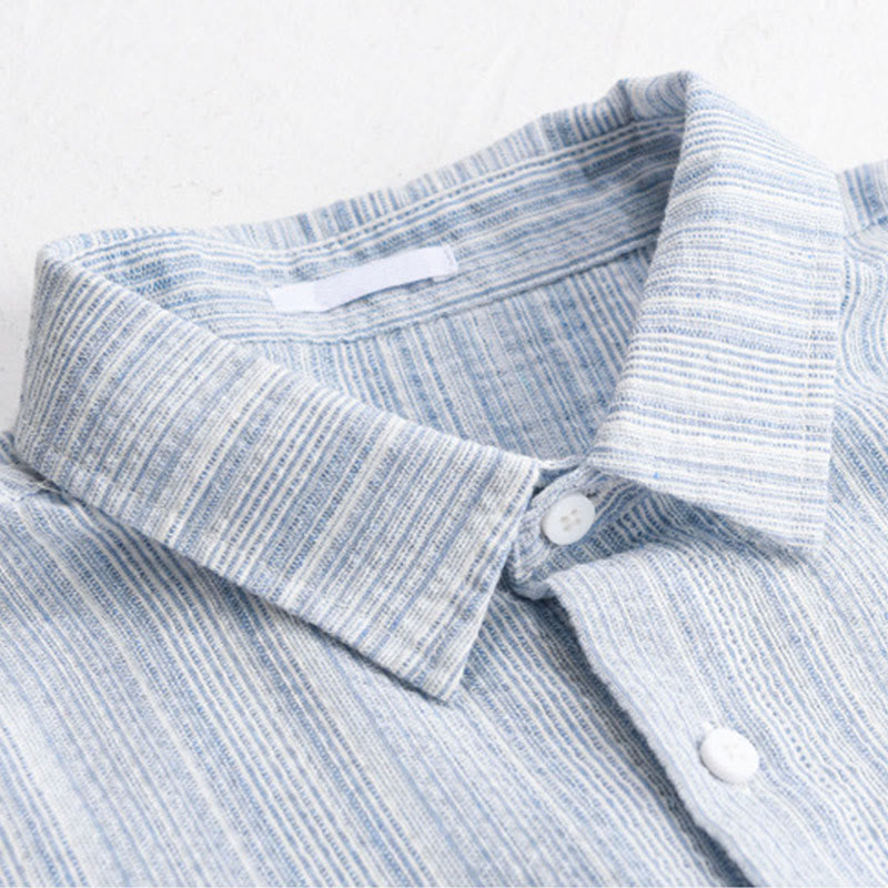 Buddha Stones Embroidery Bird Striped Pattern Long Sleeve Men's Cotton Shirt With Pocket - image 4