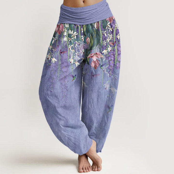 Buddha Stones Pure Cotton Orchid Birds Pattern Women's Elastic Waist Harem Pants - MediumPurple - US16，UK/AU20，EU48 (3XL) - image 5