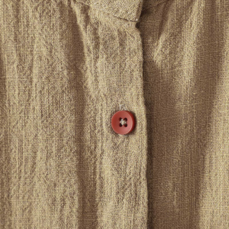 Buddha Stones Fall Solid Color Crew Neck Colorful Buttons Down Design Women's Cotton Long Sleeve Shirt - image 2