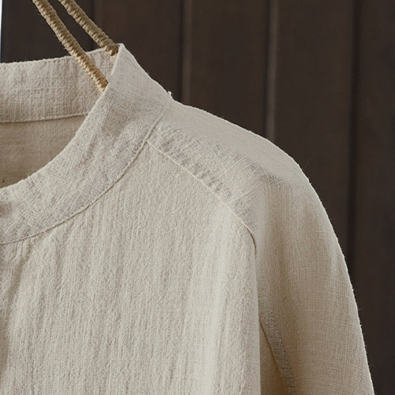 Buddha Stones Fall Solid Color Crew Neck Colorful Buttons Down Design Women's Cotton Long Sleeve Shirt - image 9