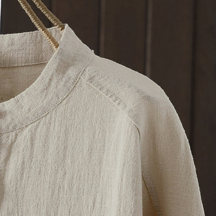 Buddha Stones Fall Solid Color Crew Neck Colorful Buttons Down Design Women's Cotton Long Sleeve Shirt - image 9