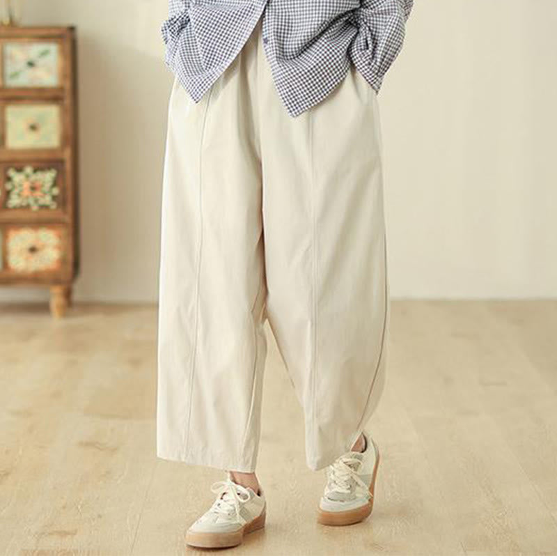 Buddha Stones Simple Lines Design Ankle-Length Cotton Women's Harem Pants With Pockets - image 1