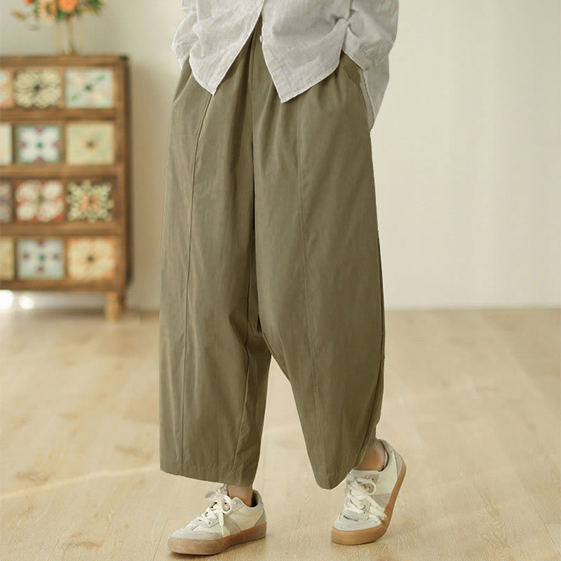 Buddha Stones Simple Lines Design Ankle-Length Cotton Women's Harem Pants With Pockets - image 10