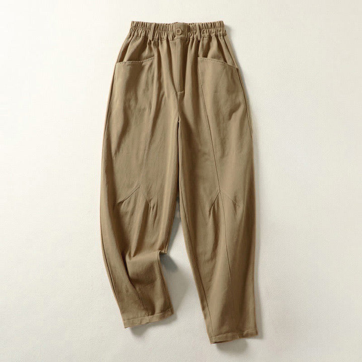 Buddha Stones Fall Simple Lines Button Zipper Design Ankle-Length Cotton Women's Harem Pants With Pockets - Tan - US8-10，UK/AU12-14，EU40-42 (2XL) - image 11